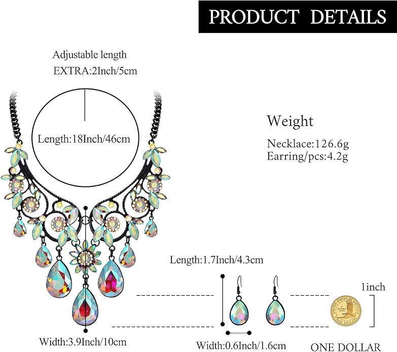 BriLove Women's Tribal Ethnic Crystal Chunky Statement Necklace Dangle Earrings Set