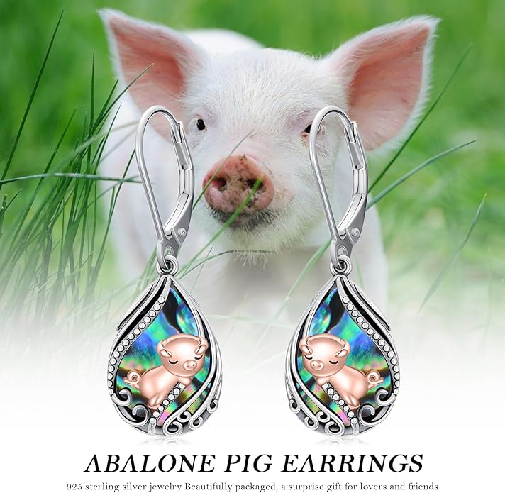 Animal Earrings 925 Sterling Silver Abalone Shell Dangle Drop Earrings Leverback Earrings Cute Animal Jewelry Gifts for Women Girlfriend