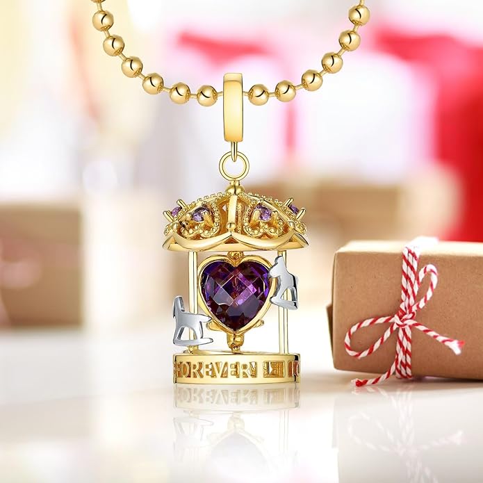 Gold Heart Pendant Necklace for Women ,14K Gold Cubic Zirconia Necklace Jewelry, Carousel Horses Pendant Necklaces Jewelry ,Valentines Gifts for Her Gifts,for Daughter Son Mom Granddaughter Grandma Christmas Birthday Presents