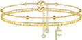 Ursteel Ankle Bracelets for Women, 14K Gold Plated Dainty Layered Chain CZ Initial Anklets Summer Jewelry Gifts for Women