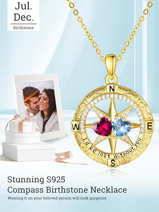 Valentine's Day Gifts for Wife 925 Sterling Silver Double Birthstone Pendant Necklaces I Love You for Always and Forever Necklace Anniversary Birthday Gifts for Wife Girlfriend Mom Her