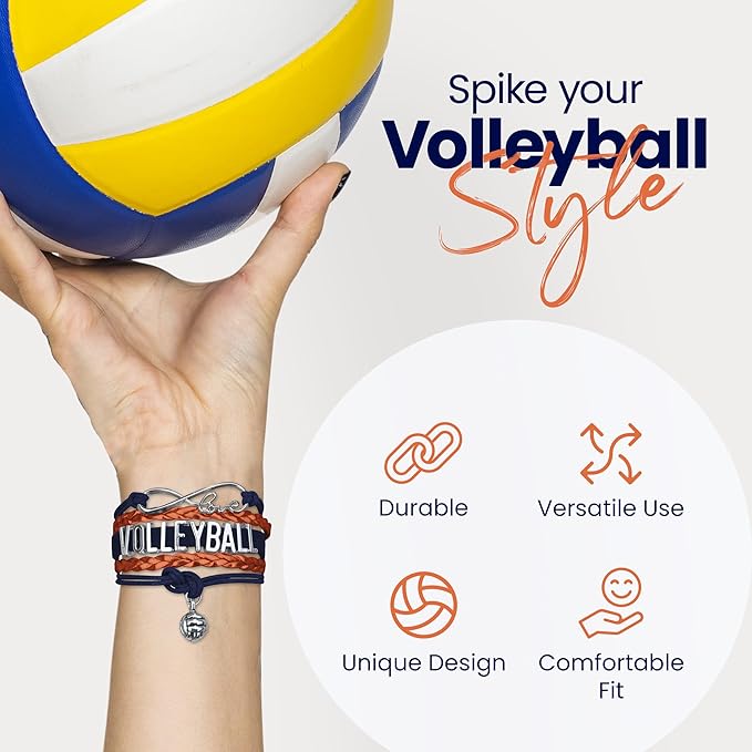 Volleyball Bracelets For Girls- Ideal Volleyball Gifts & Souvenirs. Adjustable Charm Bracelet with Moveable Letters, Infinity Symbol & Silver Volleyball Charm. Fashionable Bracelets by SportyBella.