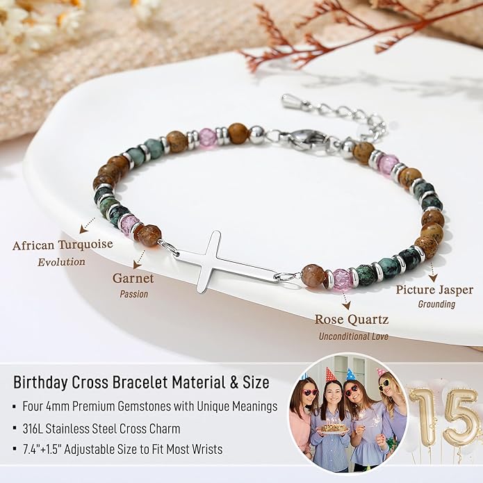 TONY & SANDY Christian Cross Bracelet for Women, Valentine's Day Gifts for Her, Confirmation Baptism Easter Gifts, Unique Gift for Friends Daughter Mom Sister in Christ Birthday Christmas