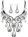BriLove Women's Tribal Ethnic Crystal Chunky Statement Necklace Dangle Earrings Set
