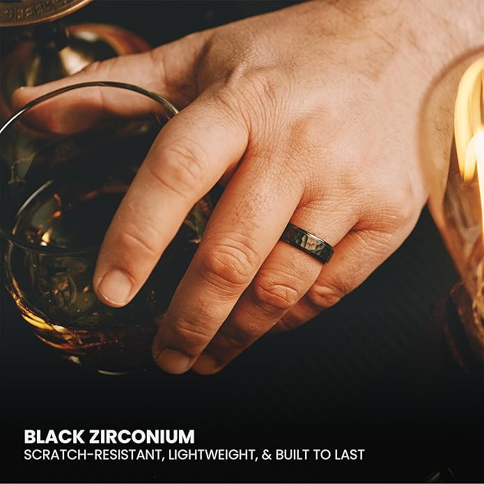 Manly Bands: Mens Black Plated Tungsten and Black Zirconium Wedding Bands and Rings - Comfort Fit and Stylish Black Rings for Men, Free Silicone Ring Included
