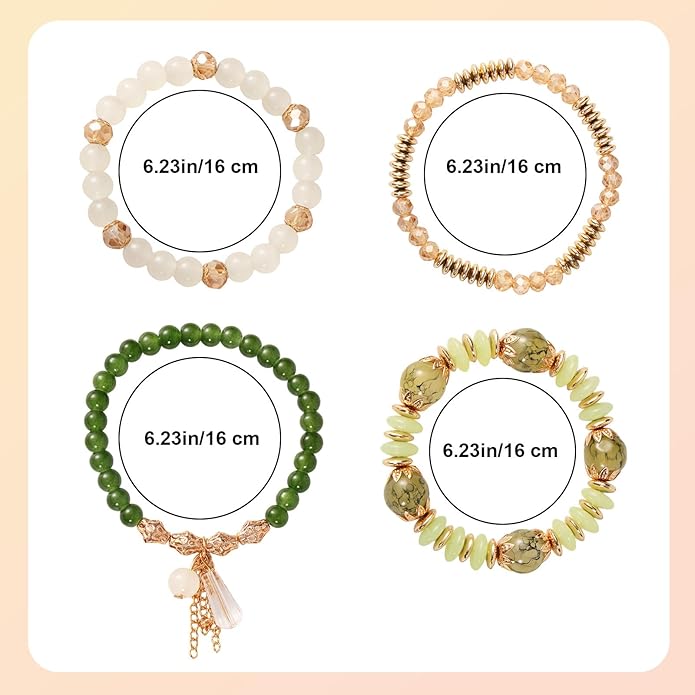 4pcs Bohemia Glass Bead Bracelets, Hawaiian Stylestacked Stackable Beaded Bracelets for Women Stack Bohemia Elastic Glass Jewelry Gift