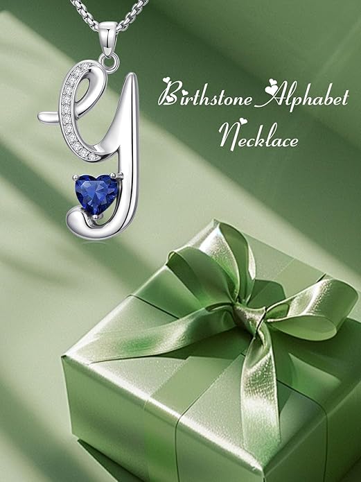 Valentines Day Gifts for Women Alphabet A to Z Initial Birthstone Pendant Necklaces for Women - 18k White Gold Plated Personalized Name Jewelry Valentine Mothers Day Birthday Gifts for Women Her Girlfriend