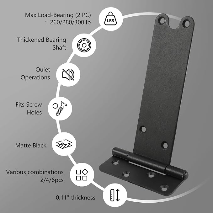 2 Pack 8" Door Hinges, 300 Lbs Capacity Heavy Duty Gate Hinges | Matte black - Image 7