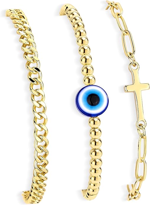 Gold Bracelets Set for Women Stack, Dainty Thick Bracelets Stack for Women Trendy, Simple Thin Gold Plated Cuff Stackable Bracelets With Beaded Cuban Paperclip Snake Rope Bangle Hand Chain Jewelry Gifts for Women Non Tainish