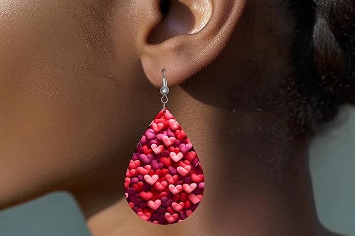 Teardrop Wood Earrings Light Weight Printed Image Dangle Jewelry, Fun and Funky