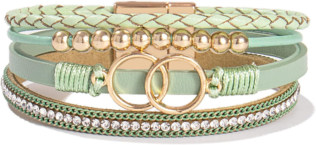 FANCY SHINY Boho Leather Wrap Bracelet Stackable Infinity Chunky Cuff Bracelets Western Hippie Outfits Jewelry Valentine Gifts for Women