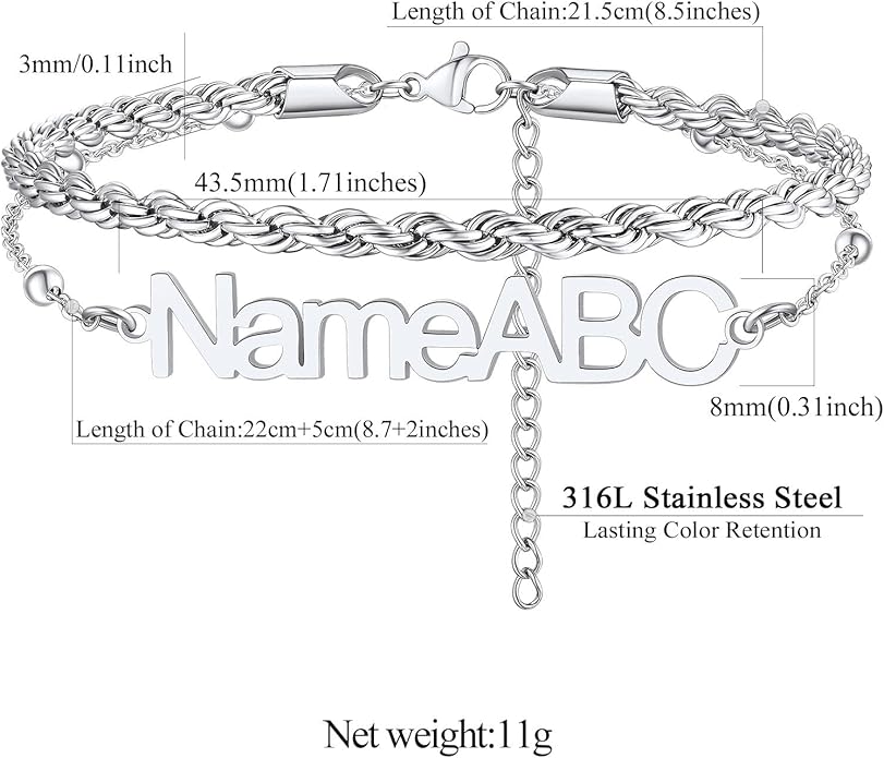 FindChic Custom Ankle Bracelets for Women, Stainless Steel Figaro/Cuban/Wheat/Rope/Herringbone Chain Anklets, Beach Foot Jewelry 8.5''-10.5'' Adjustable & Waterproof, with Gift Box