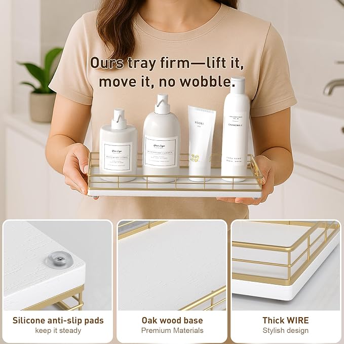 Toilet Paper Basket Organizer, Oak Wood Toilet Tank Tray - Image 5