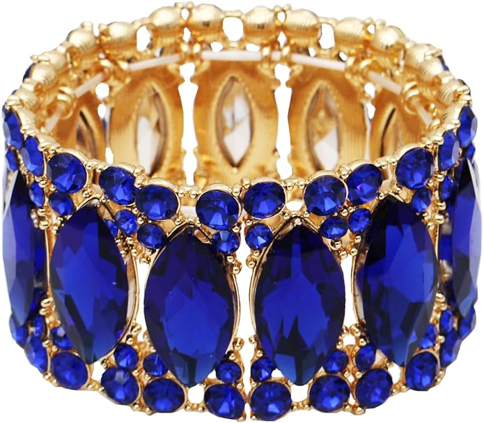 Women’s Elegant Wedding Bridal Crystal Double Row Marquise-Shape Leaf Stretch Bangle Bracelet Bride Jewelry for Women