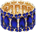 Women’s Elegant Wedding Bridal Crystal Double Row Marquise-Shape Leaf Stretch Bangle Bracelet Bride Jewelry for Women