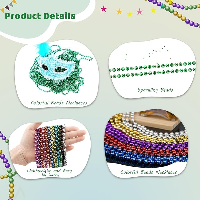 ZYFLSQ 100 Pcs 33" 7mm Metallic Green Beads Necklaces, Bulk Mardi Gras St. Partrick's Day Beaded Necklaces, Party Beads Costume Necklaces (Green)