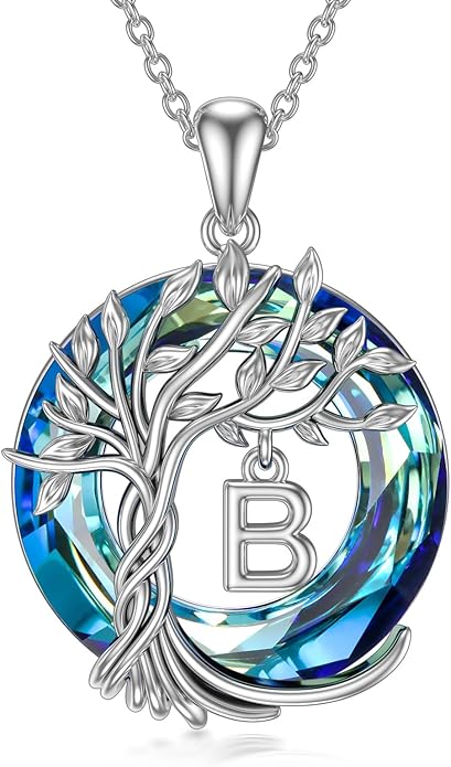 TOUPOP Gifts for Women Tree of Life Necklace 925 Sterling Silver Initial Pendant Family Tree Crystal Jewelry Valentine's Day Birthday Gifts for Her Mom Wife Girlfriend Daughter