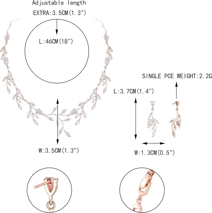 EVER FAITH Wedding Jewelry for Bride Women Bridesmaid, Sparkly Cubic Zirconia Pear-Shaped Birthstone Leaf Necklace Earrings Set for Prom