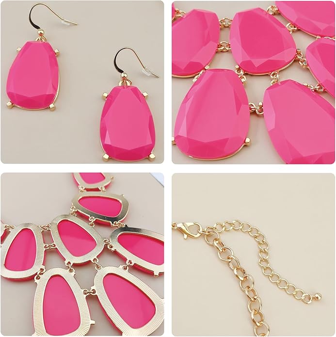 Firstmeet Chunky Bubble Statement Collar Necklace with Earrings for Women