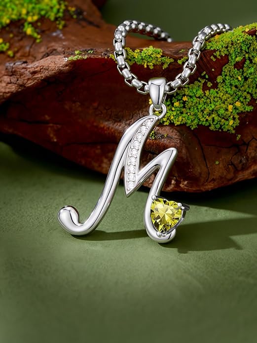 Valentines Day Gifts for Women Alphabet A to Z Initial Birthstone Pendant Necklaces for Women - 18k White Gold Plated Personalized Name Jewelry Valentine Mothers Day Birthday Gifts for Women Her Girlfriend