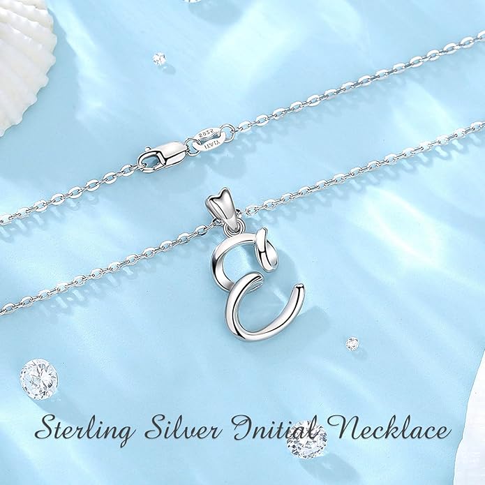 EUDORA Sterling Silver Initial Necklaces for Women, Classic 26 Letter Neckless Gifts for Girls, Sister, Mother Daughter, 18 inch Chain