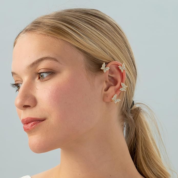 2PCS Butterfly Ear Cuffs Climber Wrap Around Earrings for Women Fairy No Piercing Ear Clip Gold Silver Jewelry Gift