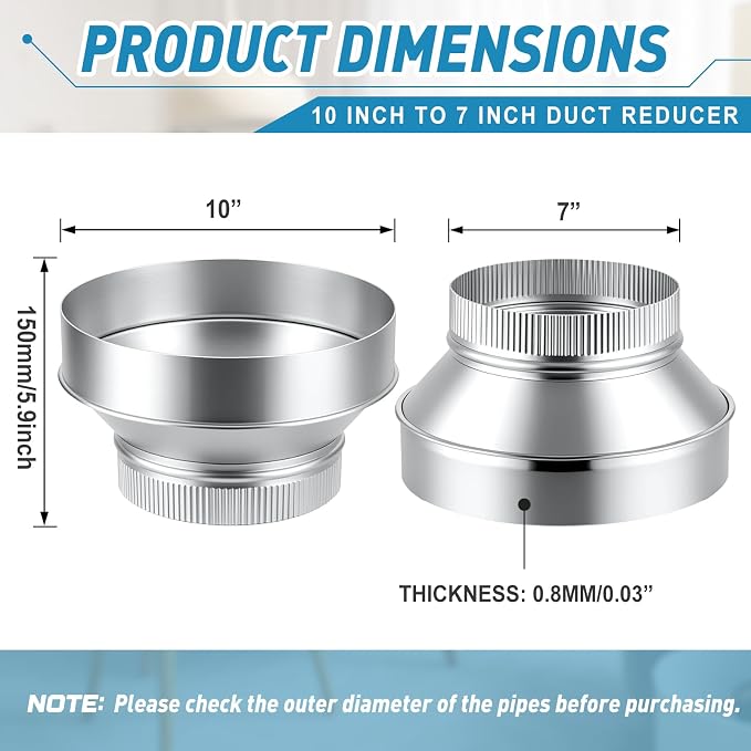 1 Pcs 10 Inch to 7 Inch Duct Reducer Increaser Galvanized Steel Air Duct - Image 2