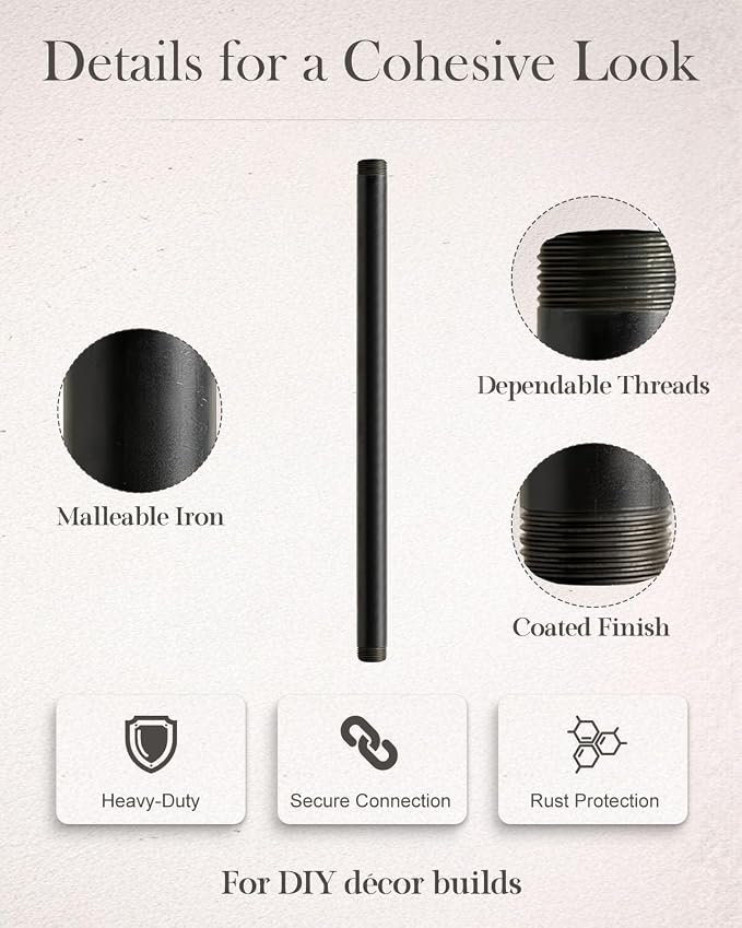 10 Pack 3/4 x 16 Inches Black Malleable Steel Pipe Nipples | Threaded pipe - Image 5