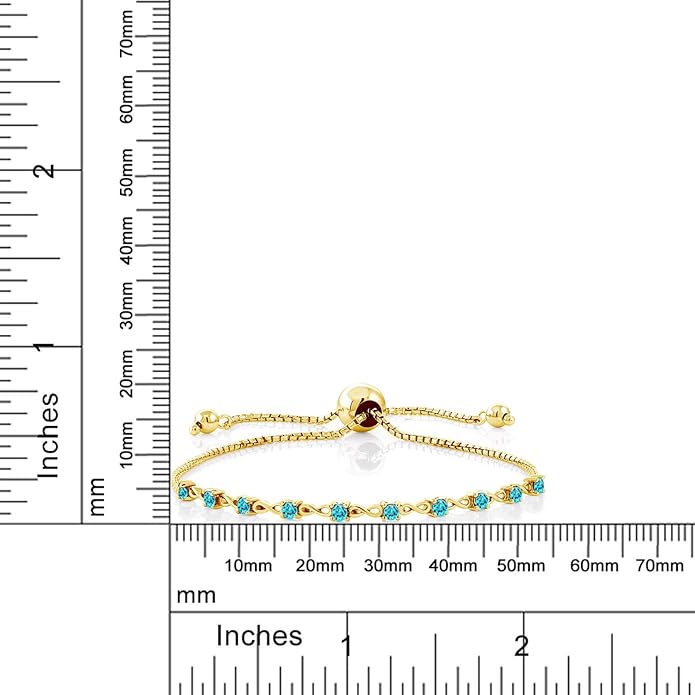 Gem Stone King Round Gemstone Birthstone Tennis Bracelet For Women | 925 Sterling Silver | 2.5MM Round | Fits Up To 9 Inch Wrist | Adjustable Bolo Bracelet For Women | Easy-On Easy-Off