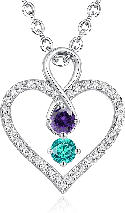 LOUISA SECRET Infinity Double Birthstone Necklace, 925 Sterling Silver Tiny Pendant Heart Necklace for Women Wife Her, Best Jewelry Gift Heart Jewelry Meaningful Gift for Valentine's Day, Christmas, Birthday Anniversary