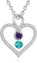 LOUISA SECRET Infinity Double Birthstone Necklace, 925 Sterling Silver Tiny Pendant Heart Necklace for Women Wife Her, Best Jewelry Gift Heart Jewelry Meaningful Gift for Valentine's Day, Christmas, Birthday Anniversary
