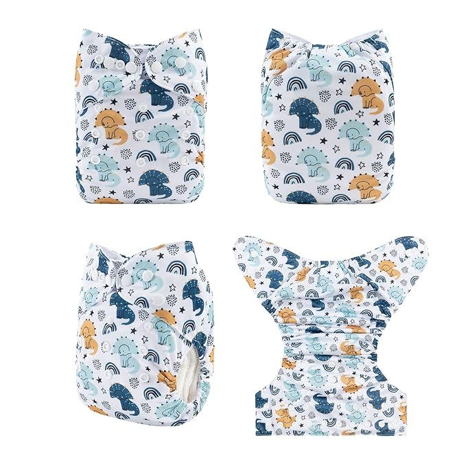 babygoal Reusable Cloth Diapers 6 Pack+6pcs Rayon from Bamboo Inserts+Wet Bag, One Size Adjustable Washable Pocket Nappy Covers for Baby Boys and Girls 6FB36