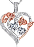 Iefil Valentines Day Gifts for Her - 925 Sterling Silver Rose Heart Necklace, Birthstone Jewelry, Anniversary Birthday Gifts for Wife Girlfriend Mom Daughter