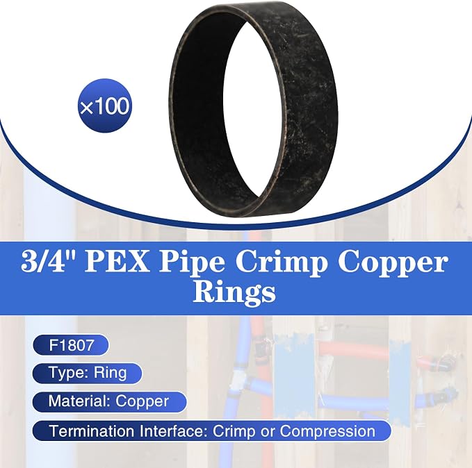 100 Pack 3/4" PEX Copper Crimp Rings | - Image 2
