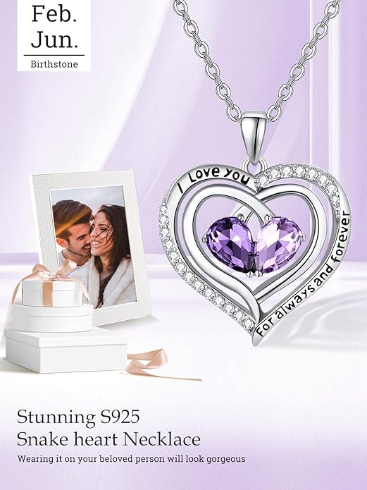 Valentine's Day Gifts for Wife 925 Sterling Silver Double Birthstone Pendant Necklaces I Love You for Always and Forever Necklace Anniversary Birthday Gifts for Wife Girlfriend Mom Her