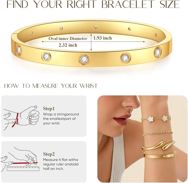 PDWZNBA 18K Gold-Plated Bracelet Set – Floral Clover, Tennis, Chunky Adjustable Twist Cuff, Classic Gold-plated Bangle Stainless Steel, Non Tarnish, Stackable Bracelet Gift for Women