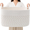 65L Large Laundry Basket with Handles, Woven Blanket Basket, Living Room by HZFTJOY