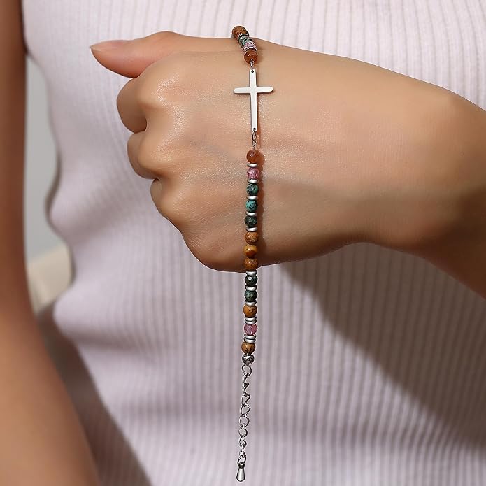 TONY & SANDY Christian Cross Bracelet for Women, Valentine's Day Gifts for Her, Confirmation Baptism Easter Gifts, Unique Gift for Friends Daughter Mom Sister in Christ Birthday Christmas