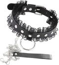 Gothic Heart Pendant Choker Necklace with Chain, Black Leather Collar, Silver Metal Hardware