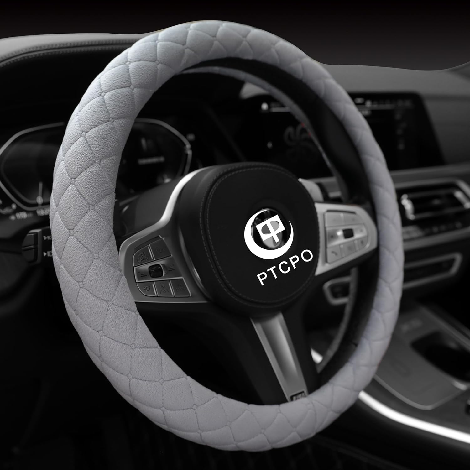 Soft Car Steering Wheel Cover for Sedan, SUV, Warm Luxury Velvet, Odorless, Universal, Anti Slip, Summer Winter, Gray, Standard Size[14" 1/2-15"](37-38cm)