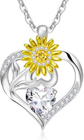 RIVIKO Valentine's Day Gifts for Her-Sunflower Birthstone Necklace for Women,925 Sterling Silver Heart Pendant,Anniversary Birthday Gifts for Women,Birthstone Jewelry for Wife Mother