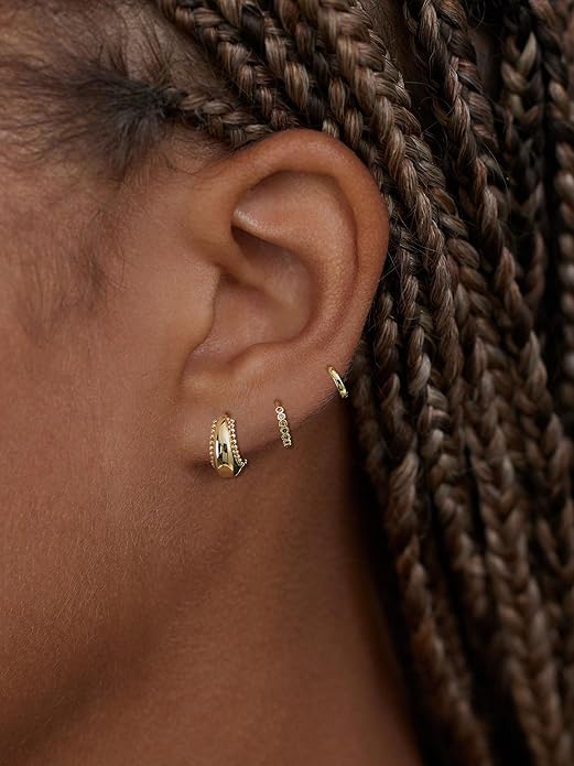 4Pairs Statement Gold Hoop Earrings for Women Trendy,Surgical Steel Gold Plated Hoop Hypoallergenic Earrings Set,Titanium Hoops Earring Stacks,CZ Cartilage Huggie Hoops Earring Gifts for Girlfriend