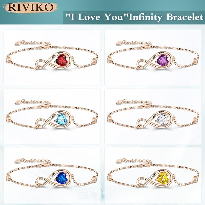 RIVIKO Infinity Love Heart Symbol Charm Bracelet for Women 925 Sterling Silver Adjustable Birthday Valentine’s Day Christmas Mothers Day Jewelry Gift for Mom Women Wife Her Friends
