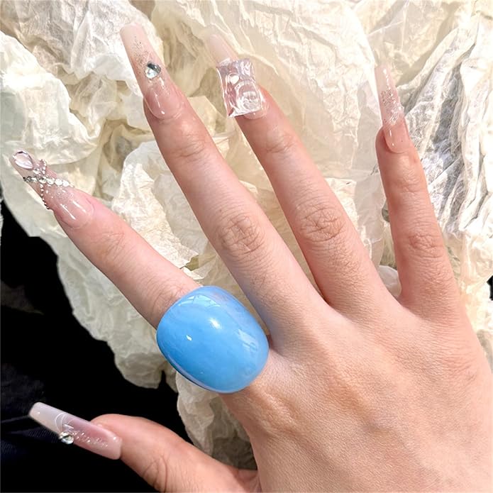 PINK TOWN Resin Chunky Ring, Multicolor Acrylic Stackable Rings Set Vintage Plastic Knuckle Rings Aesthetic Y2k Statement Rings Thick Dome Finger Joint Ring for Women