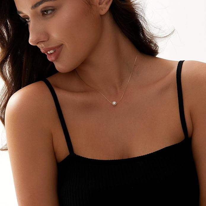 Pearl Necklaces for Women Trendy, 14k Gold Plated Dainty Necklace Simple Pearl Drop Single Charm Pendant Necklace Birthday Wedding Gifts Gold Jewelry for Women