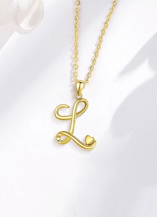 CELESTIA 925 Sterling Silver Initial Necklaces 26 Letter with Rose Gold Heart - 18 Inch Chain