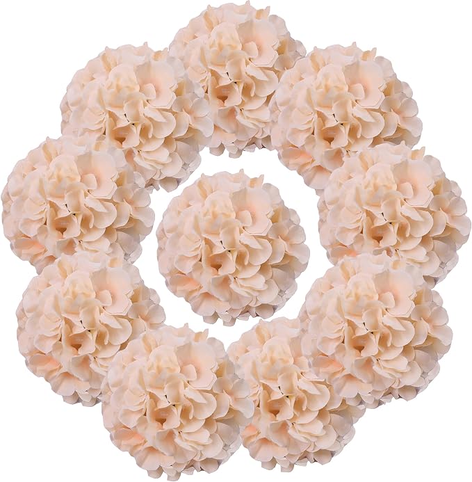 AVIVIHO 10pcs Fake Flowers Champagne Hydrangea Artificial Flowers Bulk Silk by Aviviho