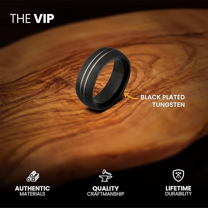 Manly Bands: Mens Black Plated Tungsten and Black Zirconium Wedding Bands and Rings - Comfort Fit and Stylish Black Rings for Men, Free Silicone Ring Included
