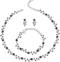 BriLove Wedding Jewelry Set for Women Bride, Gorgeous Stunning Crystal Flower Leaf Cluster Choker Necklace Link Bracelet Stud Earrings Bridal Bridesmaid