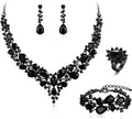BriLove Wedding Bridal Jewelery for Women Austrian Crystal Teardrop Cluster Statement Necklace Dangle Earrings Link Bracelet Set